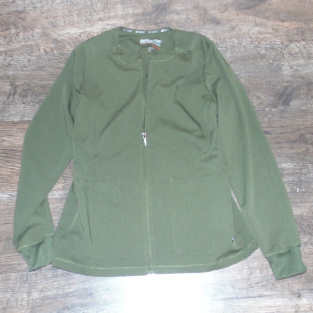Grey's Anatomy Barco Scrub Jacket Womens XS Olive Green Good Spandex Stretch Zip